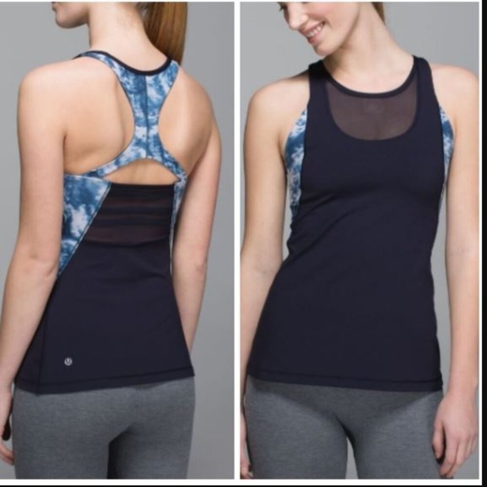 Lululemon Mesh With Me Tank Womens 8 Blue Racerback Yoga Athletic Top